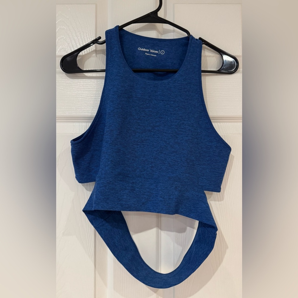 Outdoor Voices Blue Athena Crop Top Size L Cutout Workout Running Activewear - Picture 3 of 11